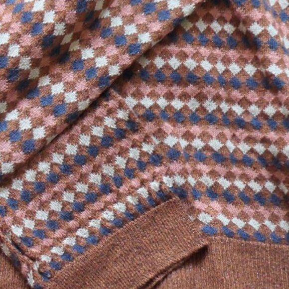 Brown thin sweater, with geometric pattern and metallic yarn. MNG, Size XS - Picture 9 of 9